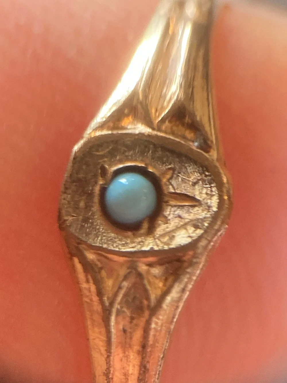 Antique Victorian Turquoise Gold-Filled Ring, Tiny Size, As Is